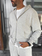 Light Gray Waffle Fabric Zip-Up Sweatshirt MRK-2870