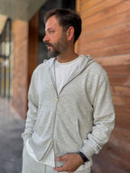 Light Gray Waffle Fabric Zip-Up Sweatshirt MRK-2870