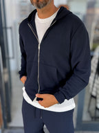 Navy Waffle Fabric Zip-Up Sweatshirt MRK-2870