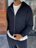 Navy Waffle Fabric Zip-Up Sweatshirt MRK-2870