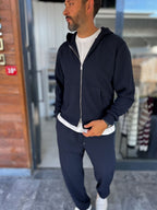Navy Waffle Fabric Zip-Up Sweatshirt MRK-2870