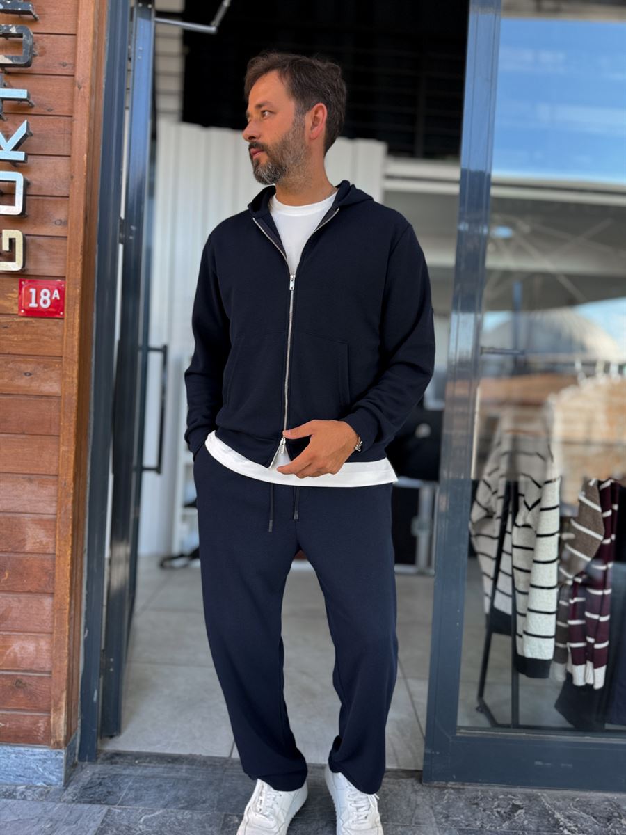 Navy Waffle Fabric Zip-Up Sweatshirt MRK-2870
