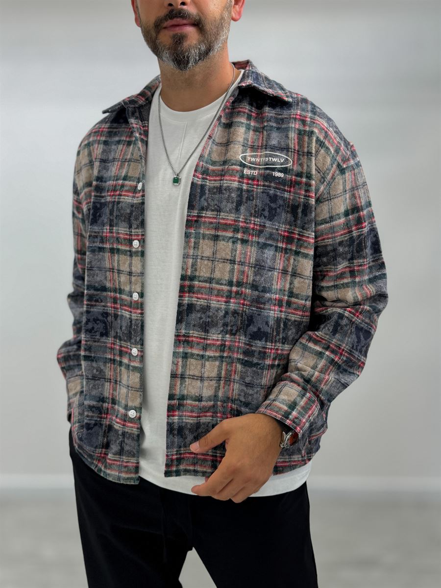 Light Brown Back Embossed Plaid Shirt TW-7086