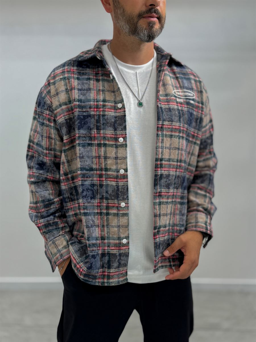 Light Brown Back Embossed Plaid Shirt TW-7086