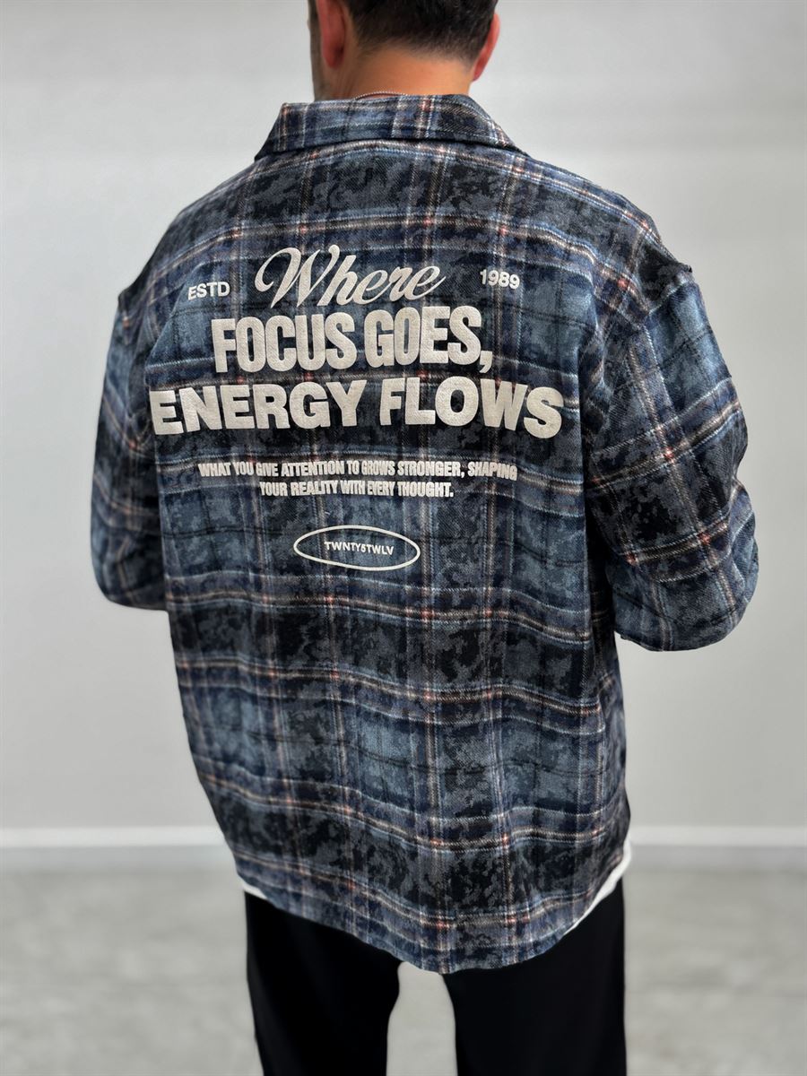 Navy Back Embossed Plaid Shirt TW-7086