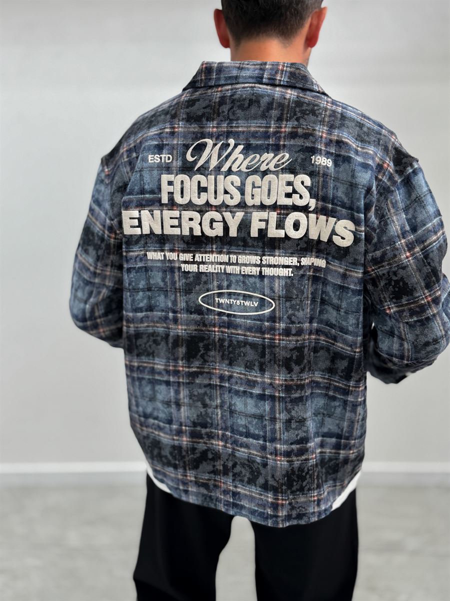 Navy Back Embossed Plaid Shirt TW-7086