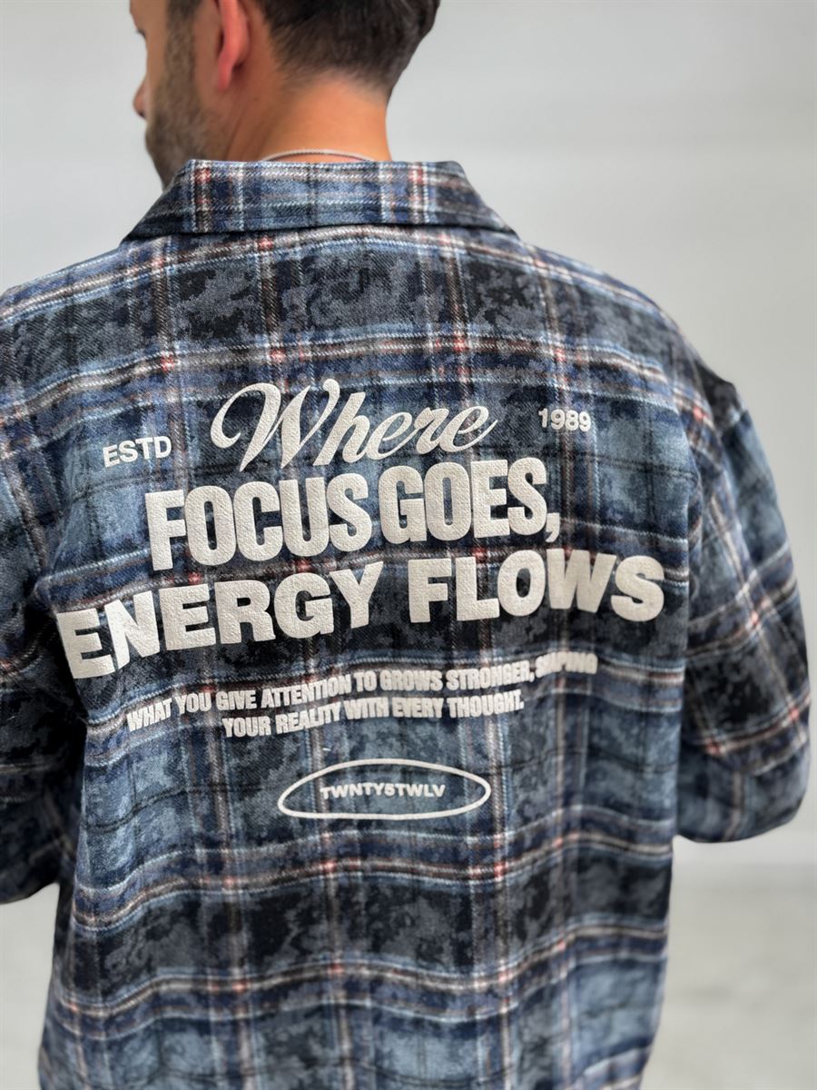 Navy Back Embossed Plaid Shirt TW-7086