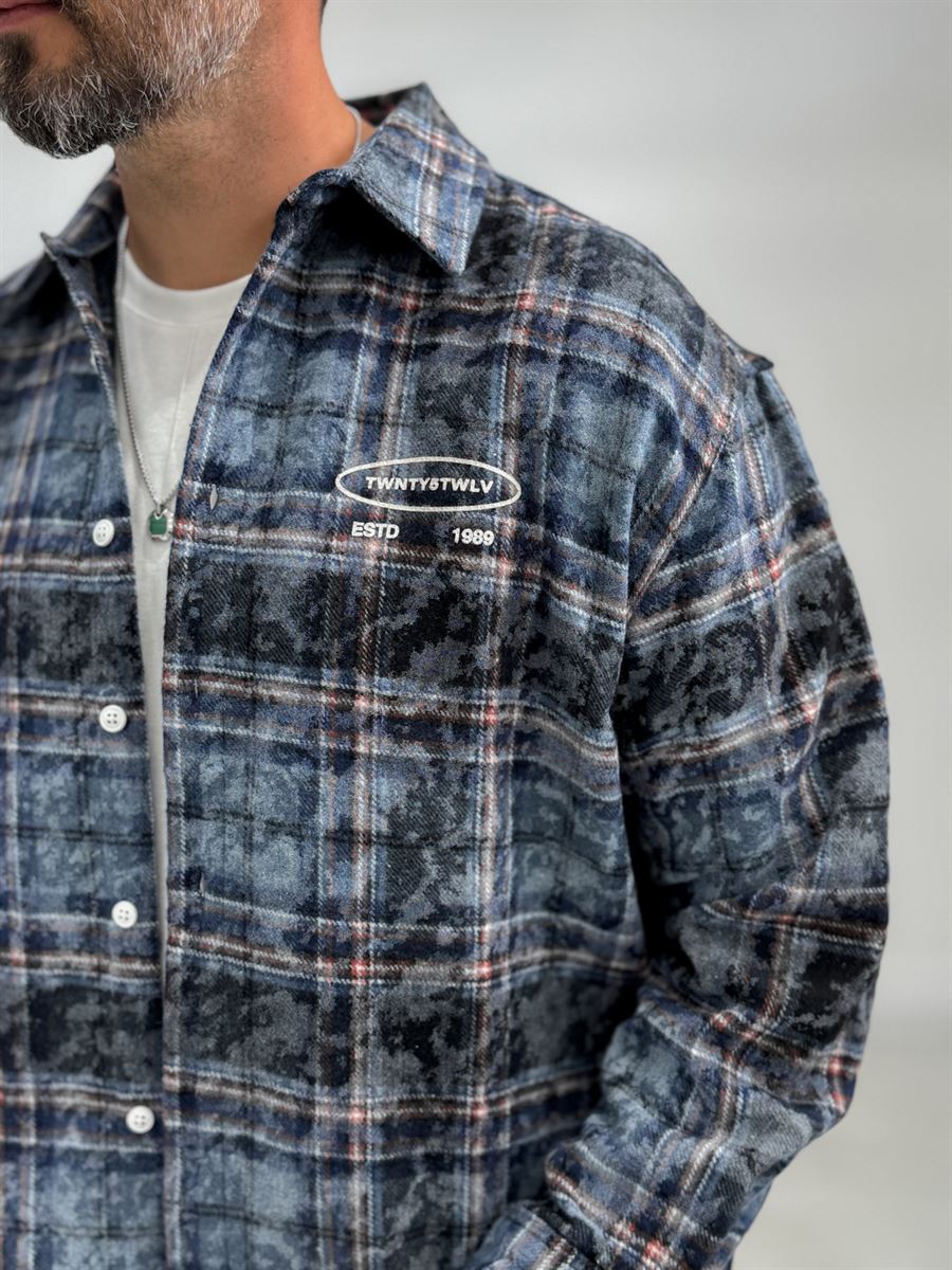 Navy Back Embossed Plaid Shirt TW-7086