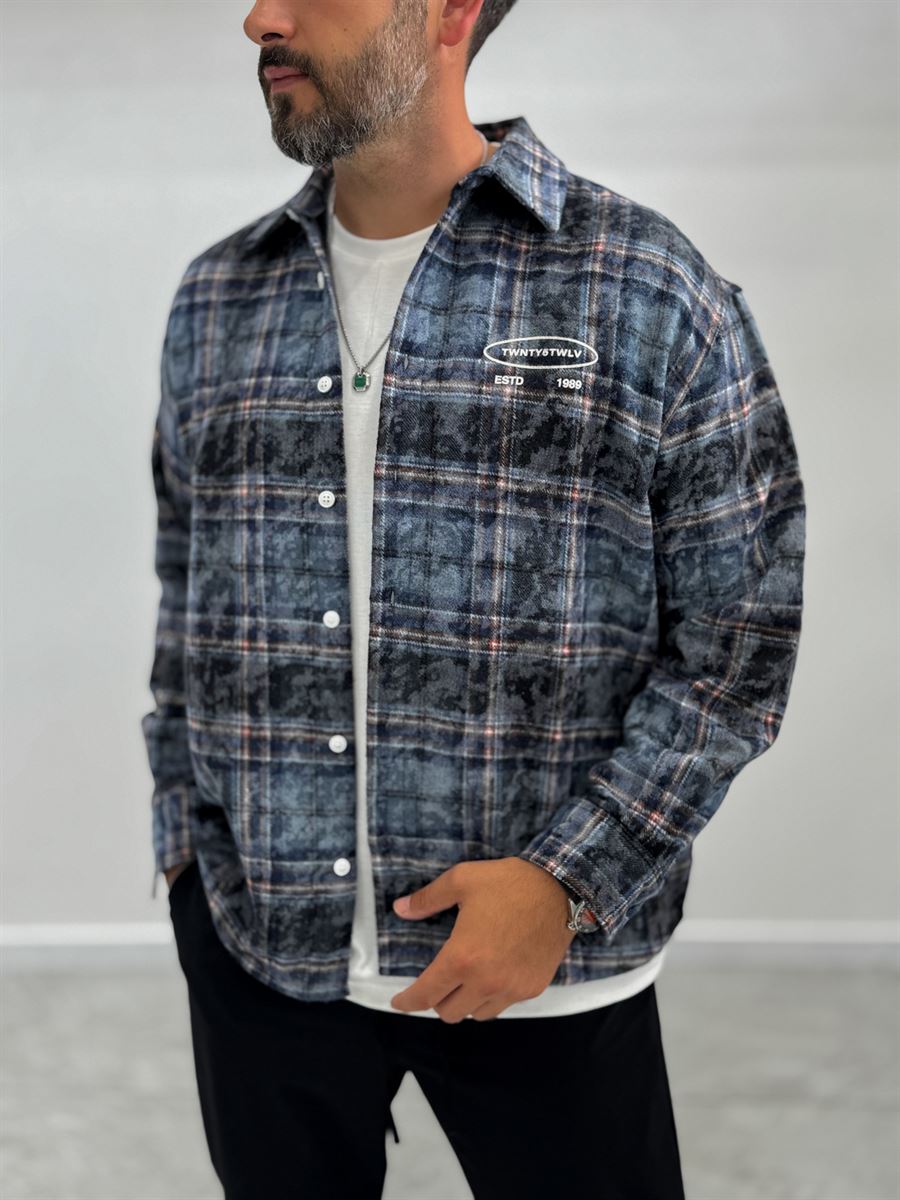 Navy Back Embossed Plaid Shirt TW-7086