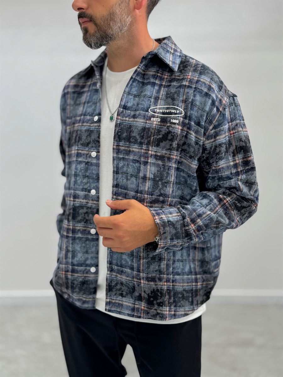Navy Back Embossed Plaid Shirt TW-7086