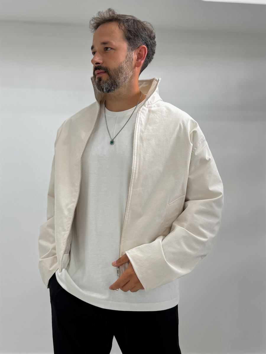 Beige Zip-Up Oversized Jacket TW-7037