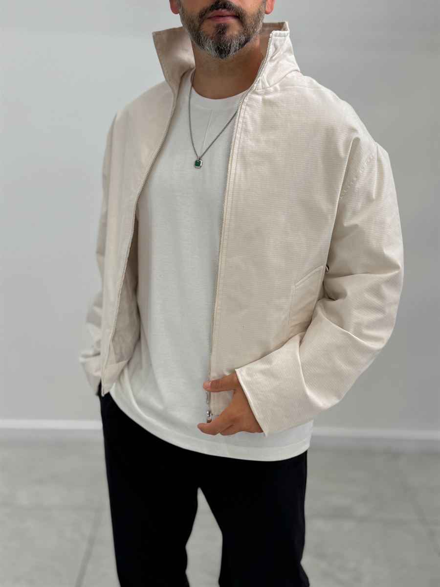 Beige Zip-Up Oversized Jacket TW-7037