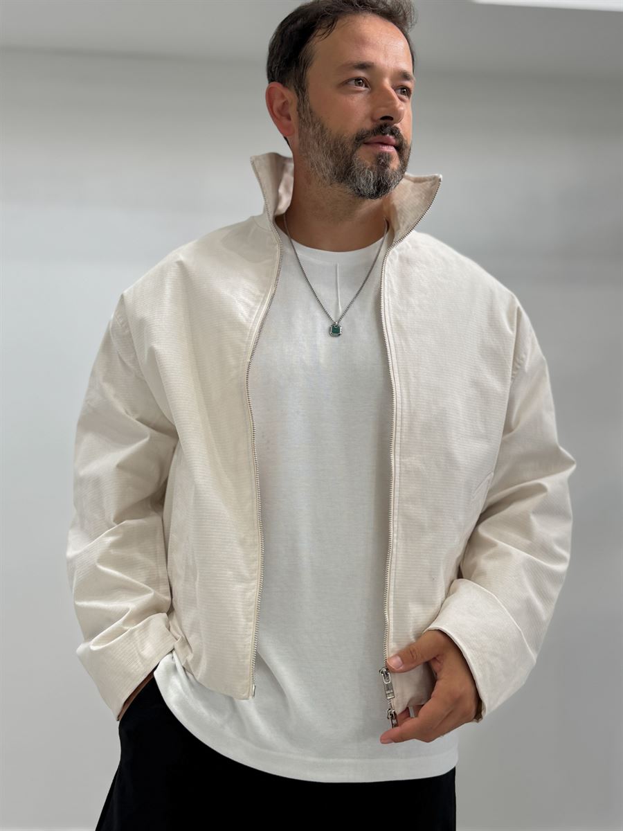 Beige Zip-Up Oversized Jacket TW-7037