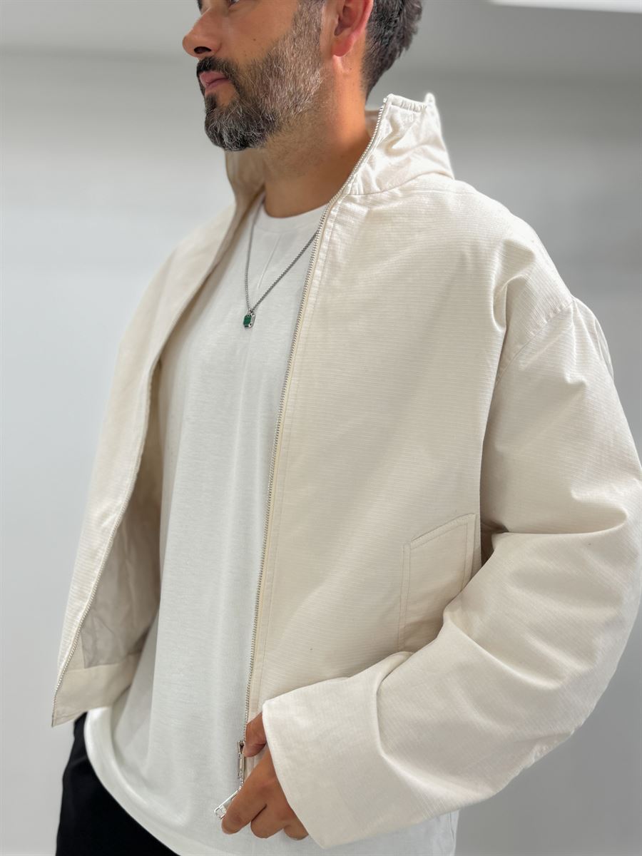 Beige Zip-Up Oversized Jacket TW-7037
