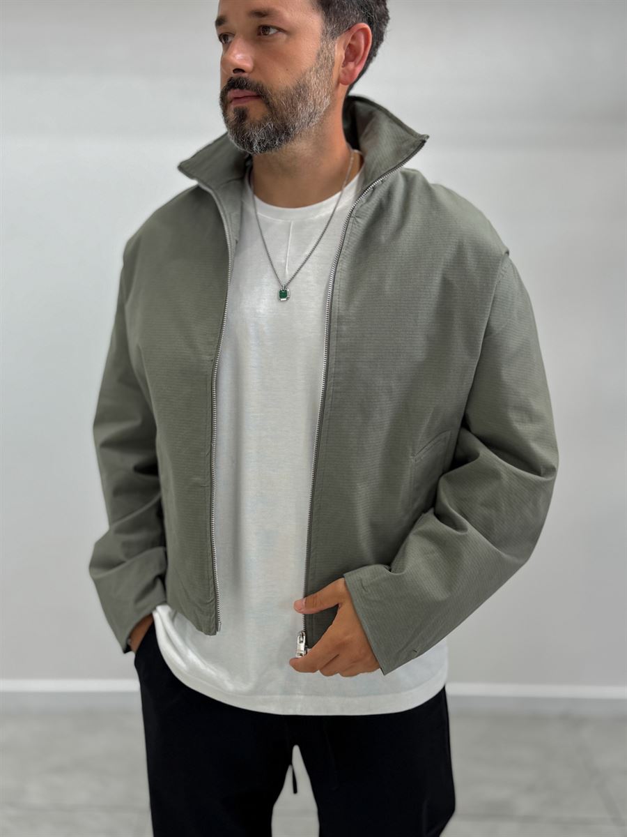 Khaki Zip-Up Oversized Jacket TW-7037
