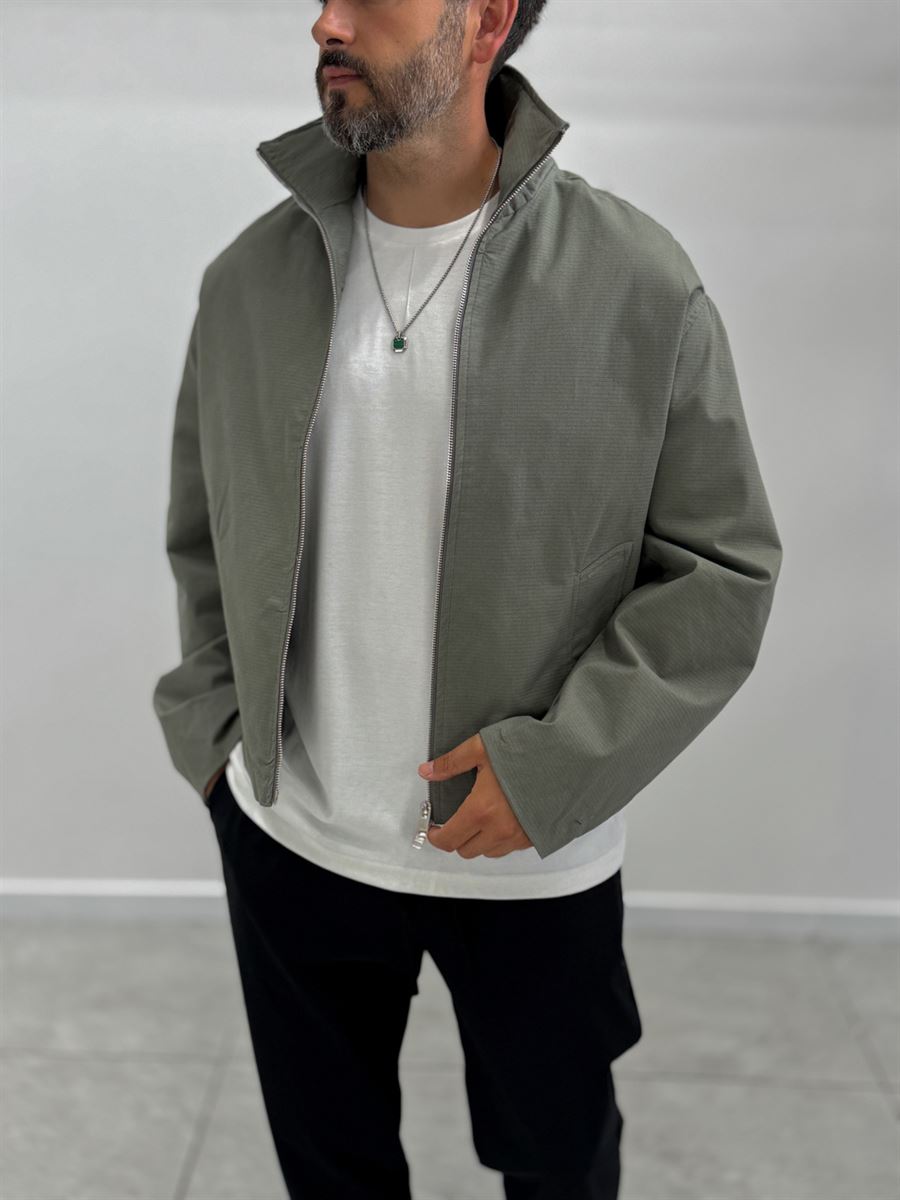 Khaki Zip-Up Oversized Jacket TW-7037