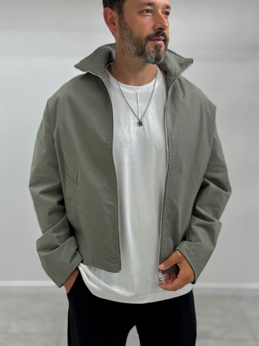 Khaki Zip-Up Oversized Jacket TW-7037
