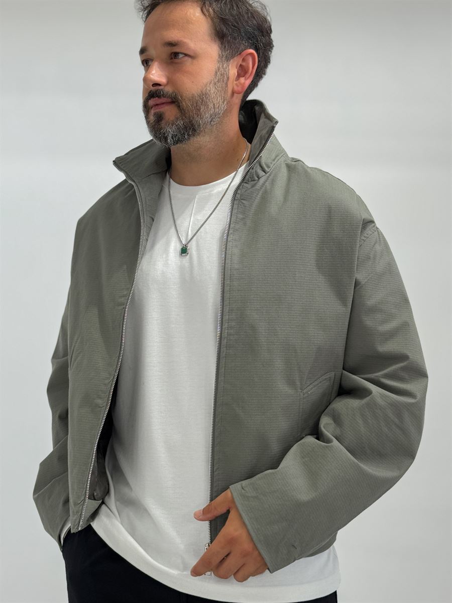 Khaki Zip-Up Oversized Jacket TW-7037