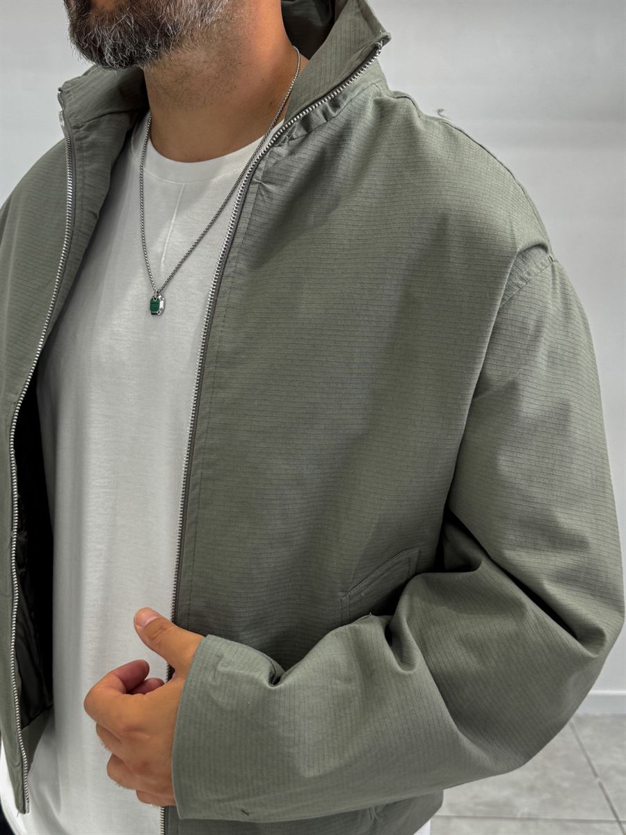 Khaki Zip-Up Oversized Jacket TW-7037