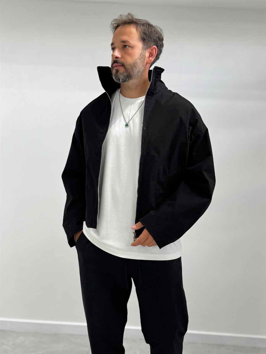 Black Zip-Up Oversized Jacket TW-7037
