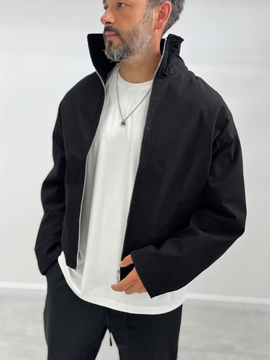 Black Zip-Up Oversized Jacket TW-7037