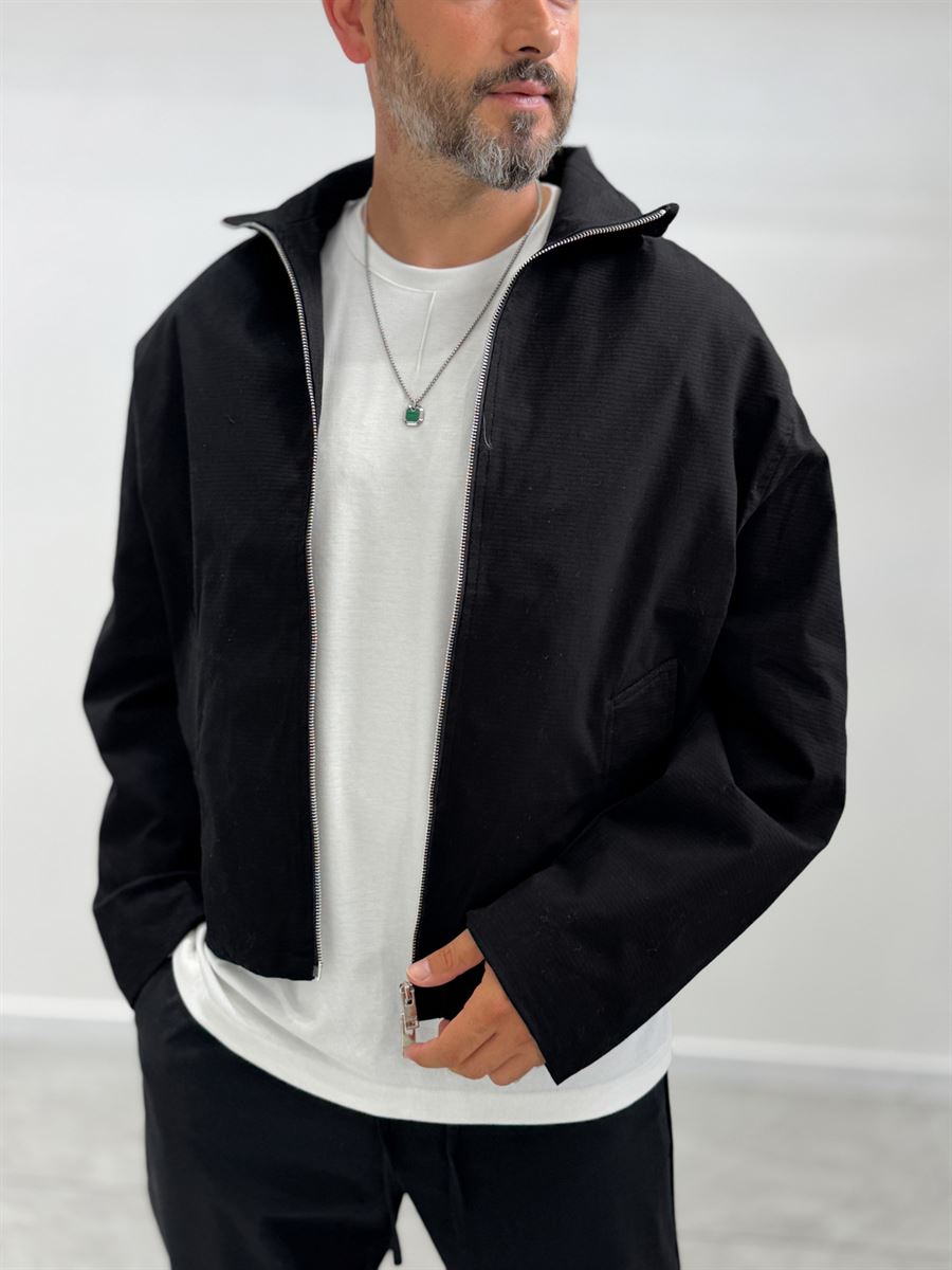 Black Zip-Up Oversized Jacket TW-7037