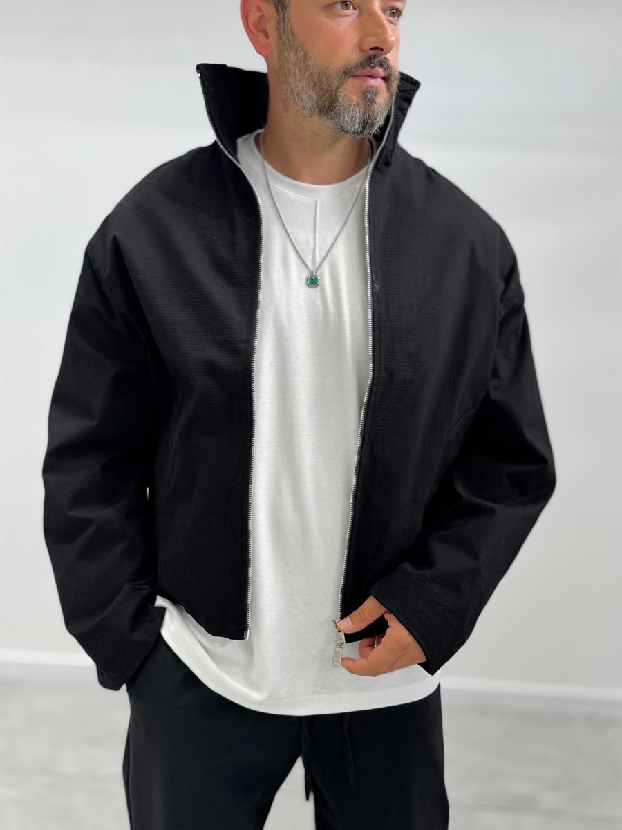 Black Zip-Up Oversized Jacket TW-7037