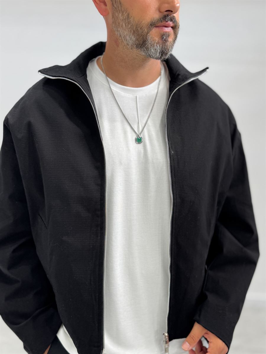 Black Zip-Up Oversized Jacket TW-7037