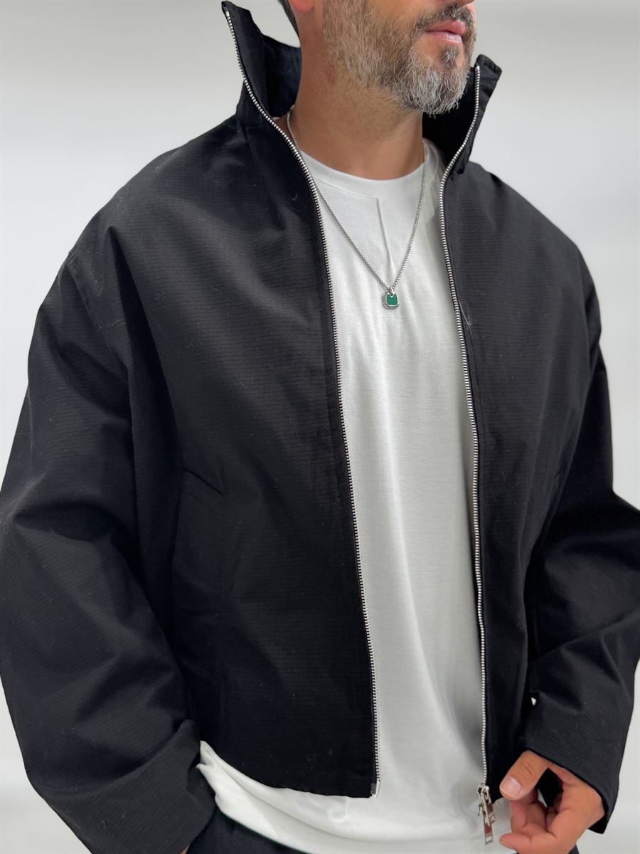 Black Zip-Up Oversized Jacket TW-7037