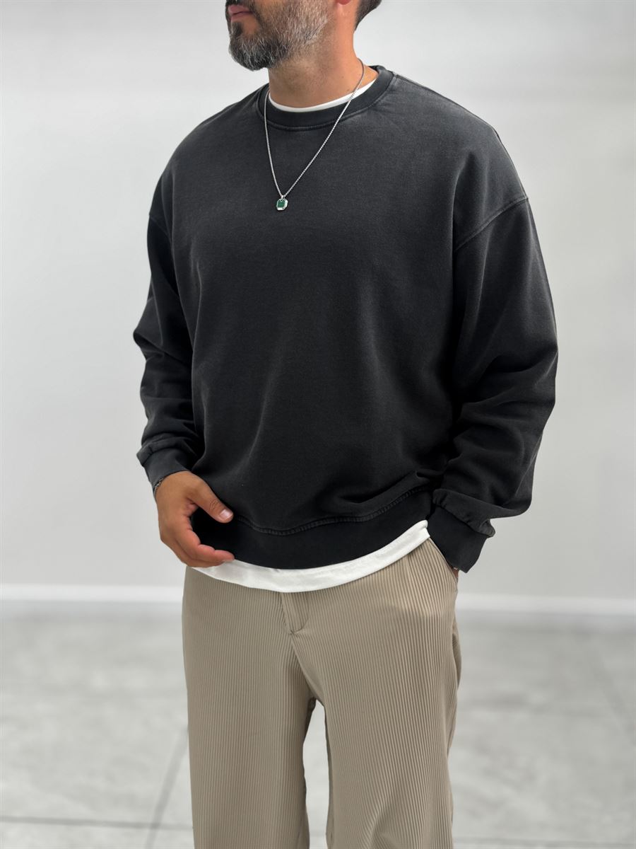 Black Basic Washed Oversized Sweatshirt TW-7088