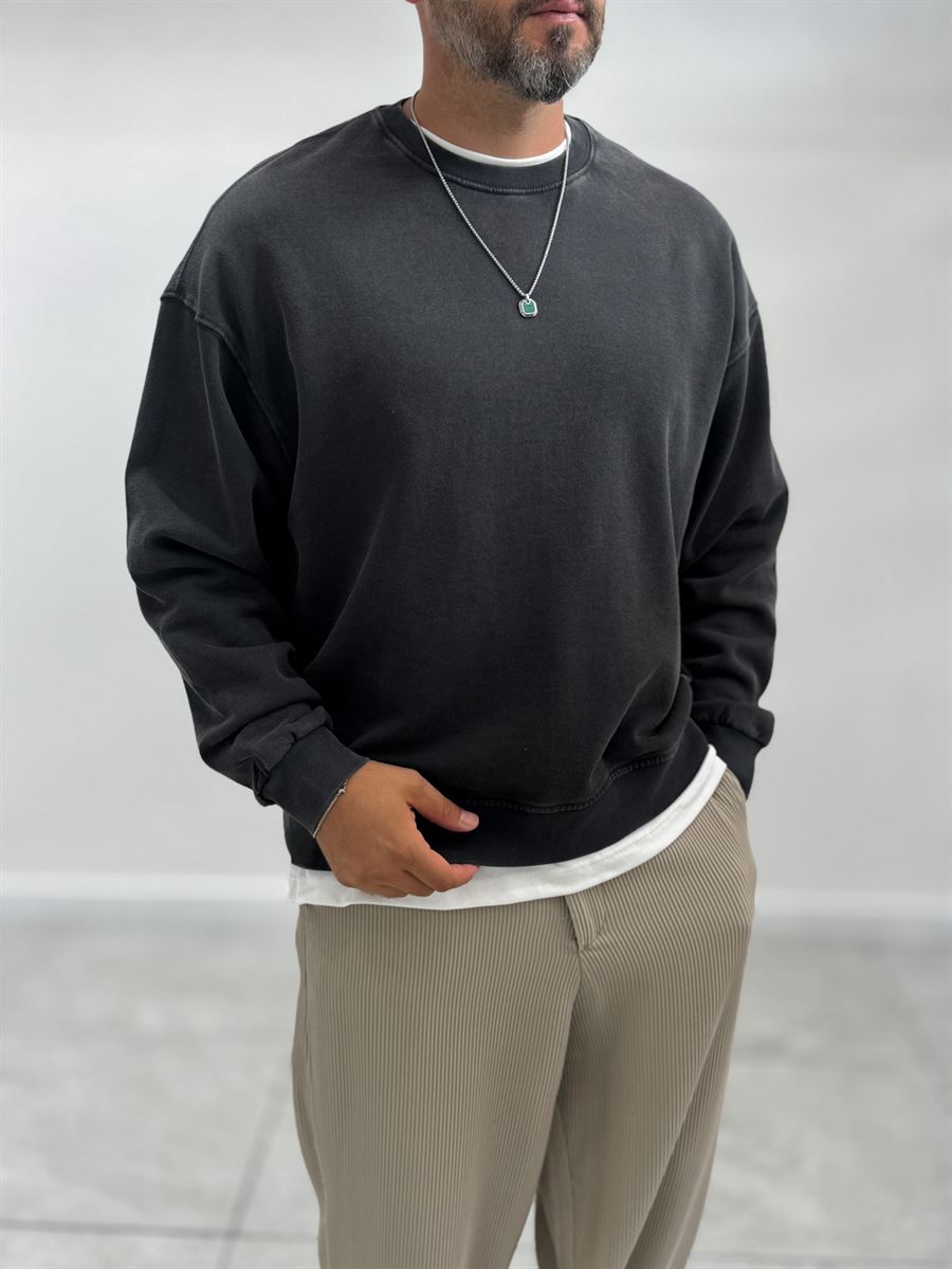 Black Basic Washed Oversized Sweatshirt TW-7088