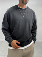 Black Basic Washed Oversized Sweatshirt TW-7088