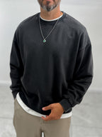 Black Basic Washed Oversized Sweatshirt TW-7088