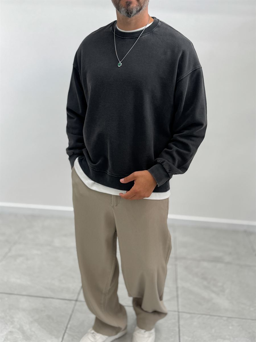 Black Basic Washed Oversized Sweatshirt TW-7088