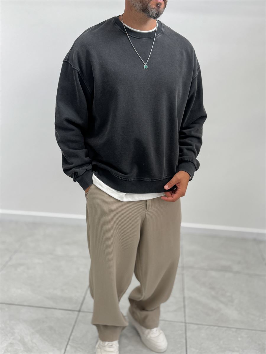 Black Basic Washed Oversized Sweatshirt TW-7088