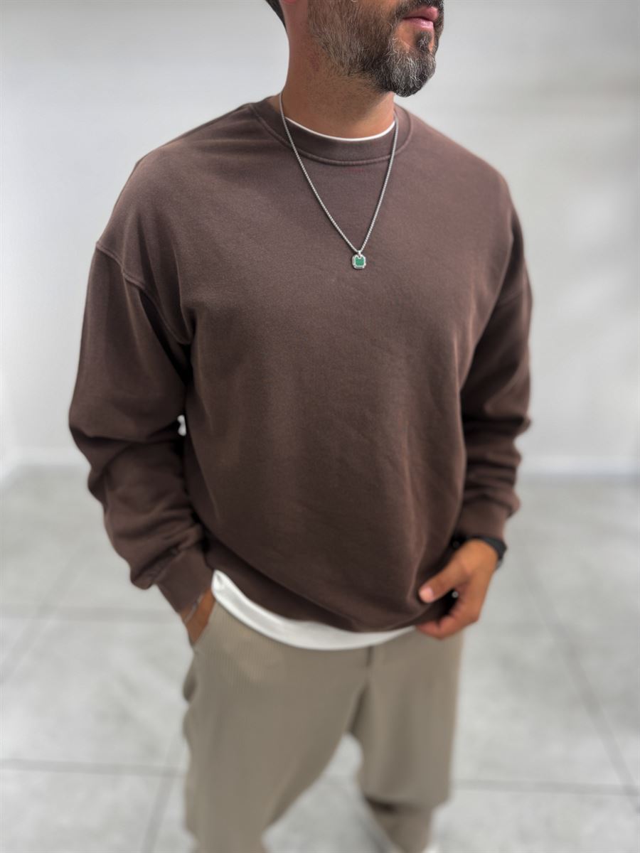 Brown Basic Washed Oversized Sweatshirt TW-7088