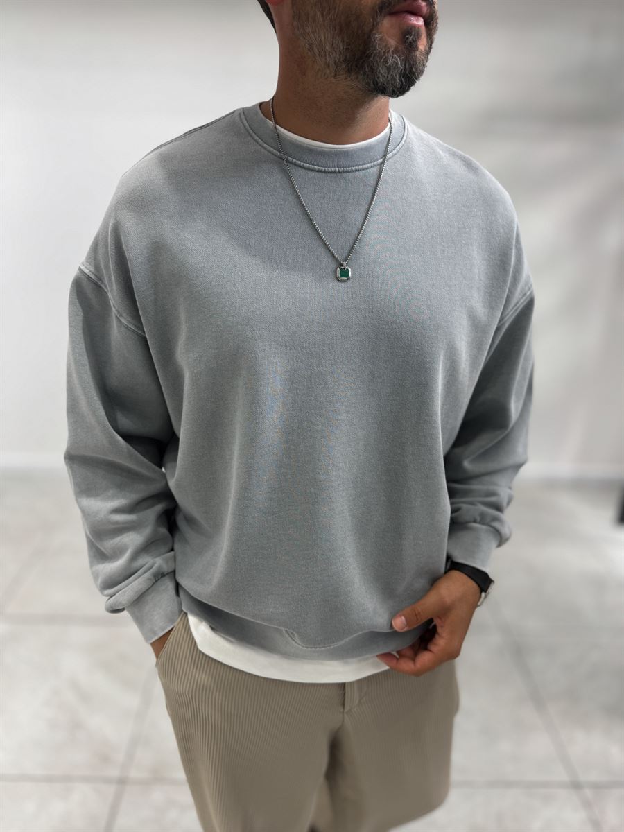 Gray Basic Washed Oversized Sweatshirt TW-7088