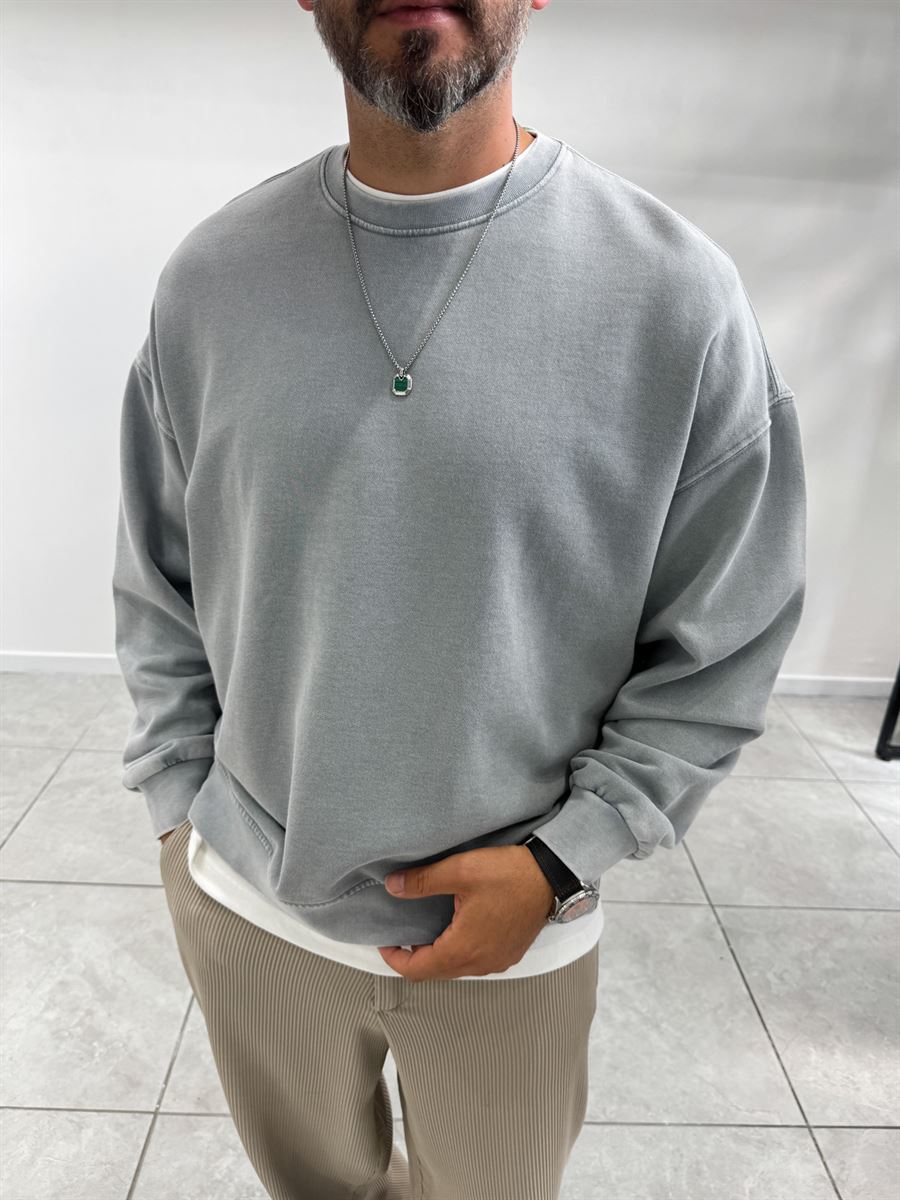 Gray Basic Washed Oversized Sweatshirt TW-7088