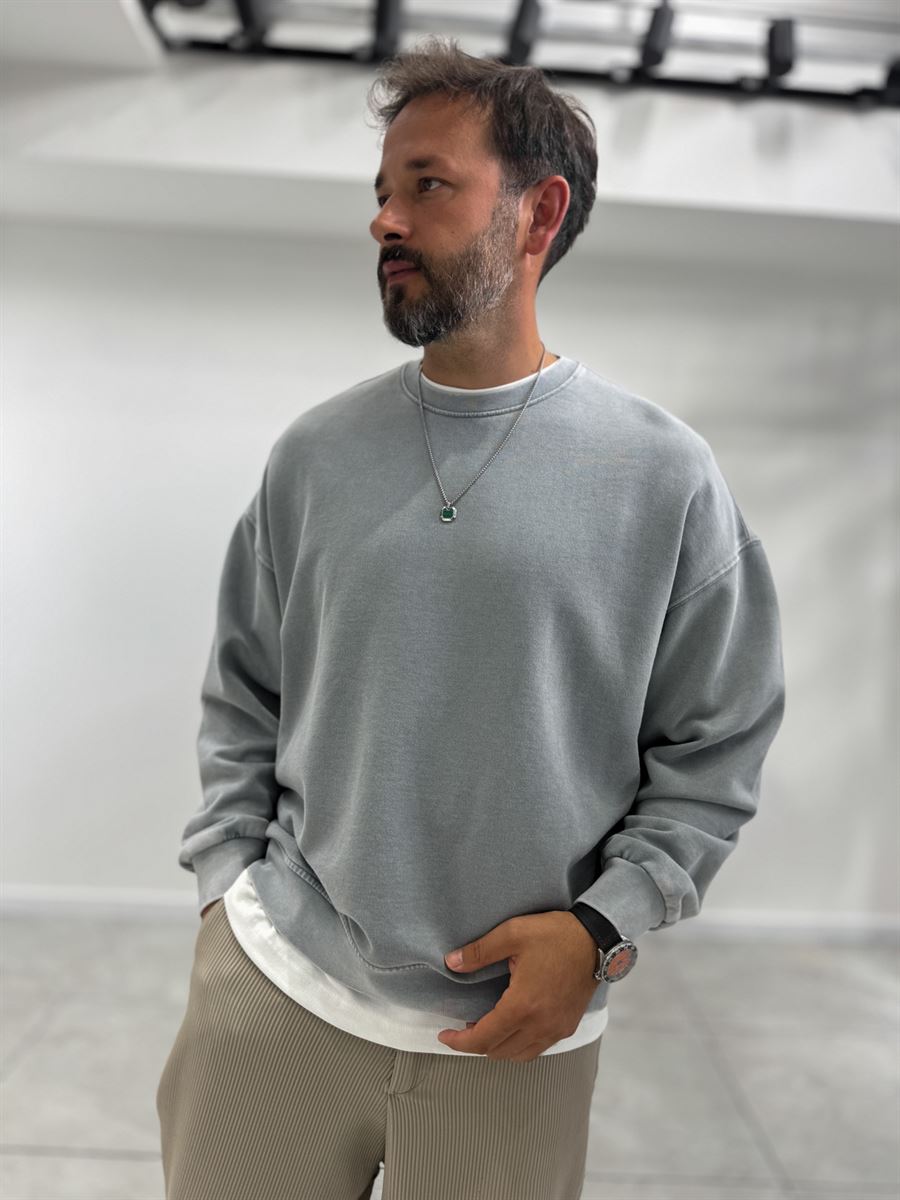 Gray Basic Washed Oversized Sweatshirt TW-7088