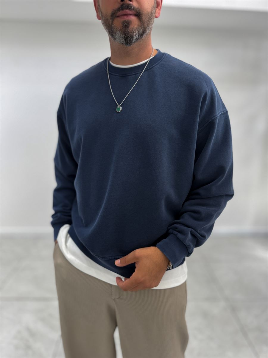 Navy Basic Washed Oversized Sweatshirt TW-7088