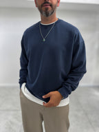 Navy Basic Washed Oversized Sweatshirt TW-7088