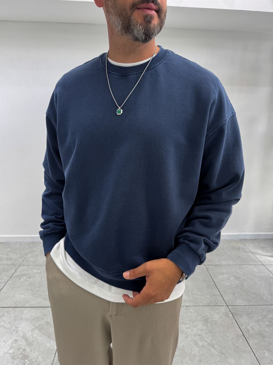 Navy Basic Washed Oversized Sweatshirt TW-7088