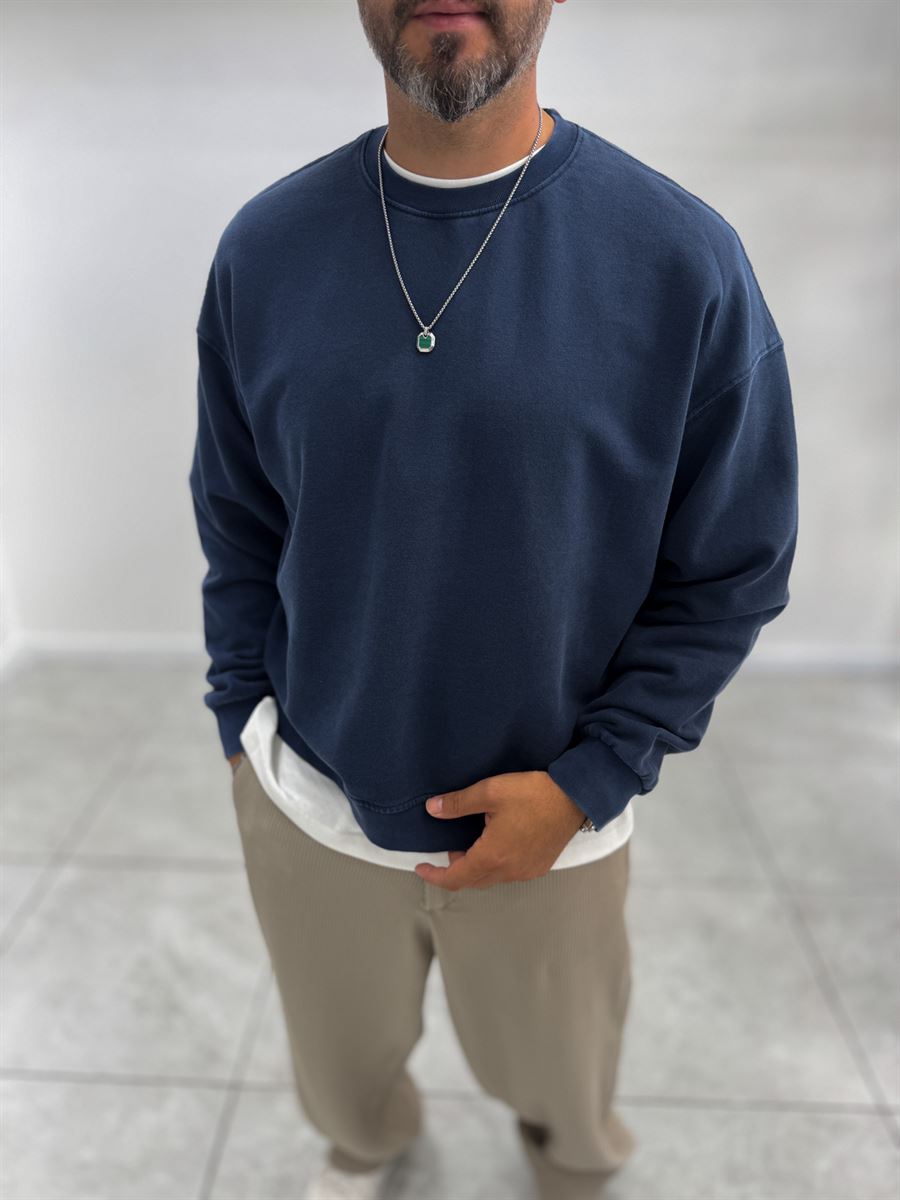 Navy Basic Washed Oversized Sweatshirt TW-7088