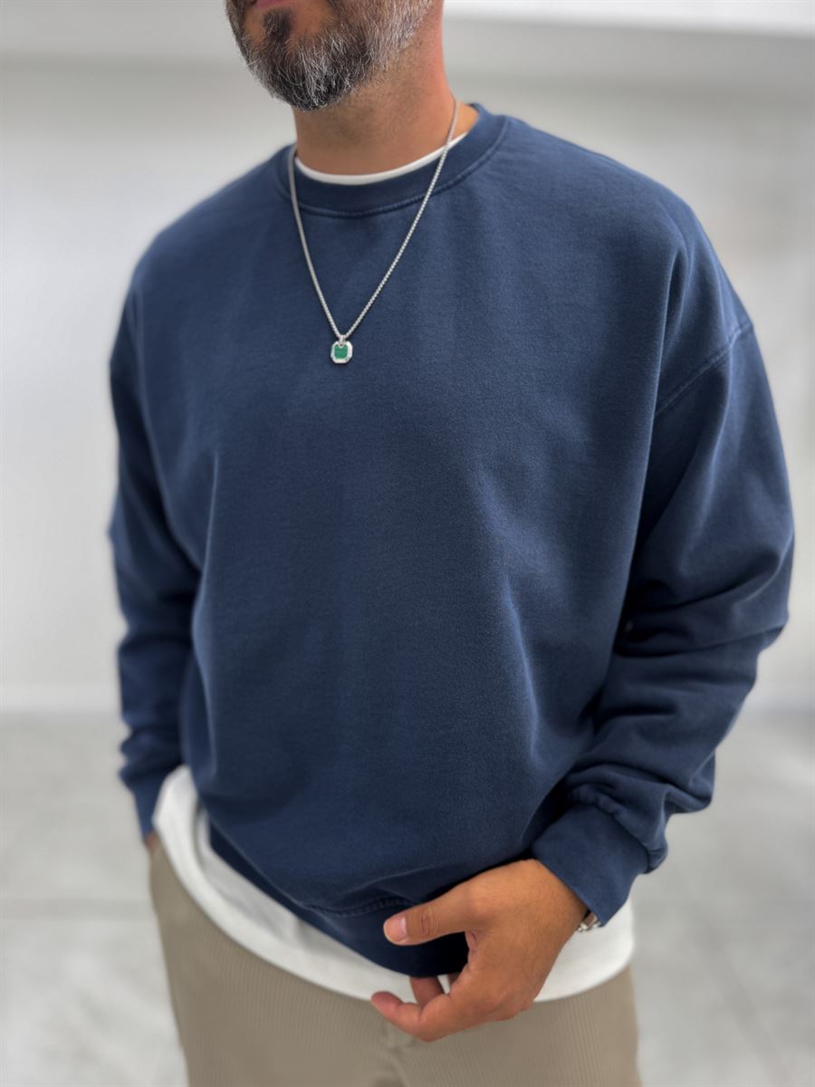 Navy Basic Washed Oversized Sweatshirt TW-7088
