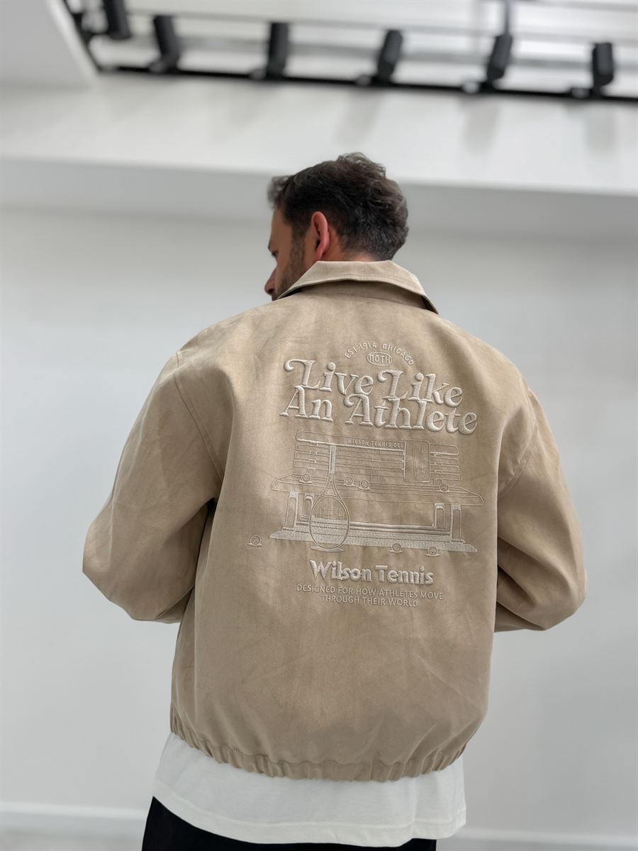 Beige Back Embroidered Suede Jacket TW-7083
