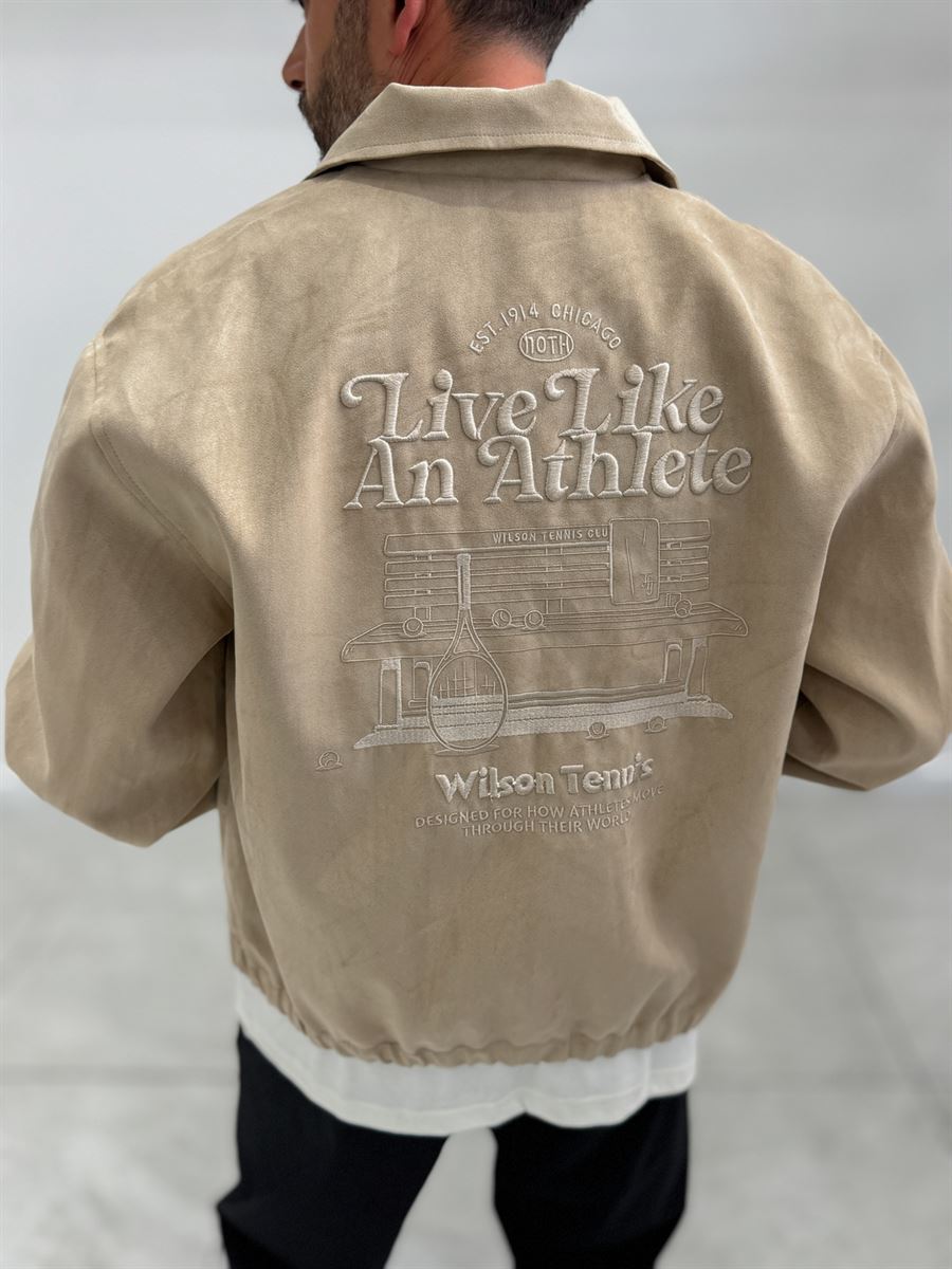 Beige Back Embroidered Suede Jacket TW-7083