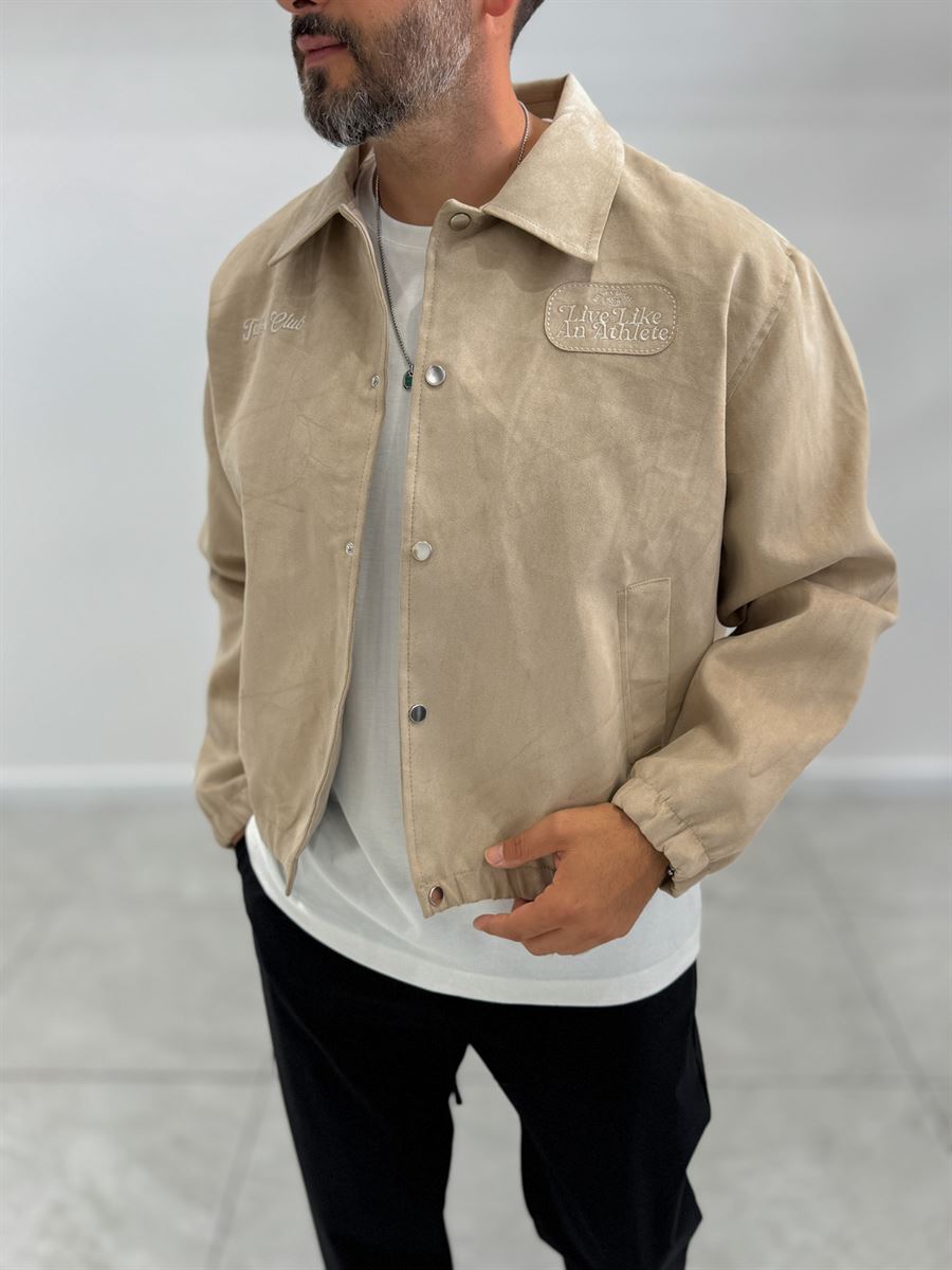Beige Back Embroidered Suede Jacket TW-7083