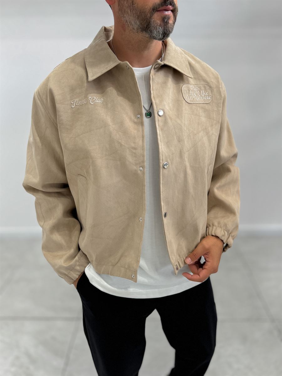 Beige Back Embroidered Suede Jacket TW-7083