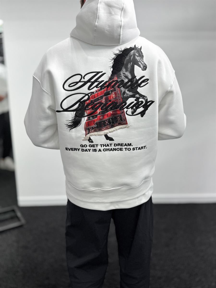 White Humble Embroidered Hooded Sweatshirt TW-7070