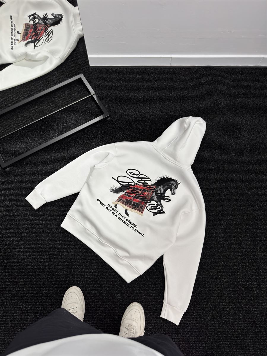 White Humble Embroidered Hooded Sweatshirt TW-7070